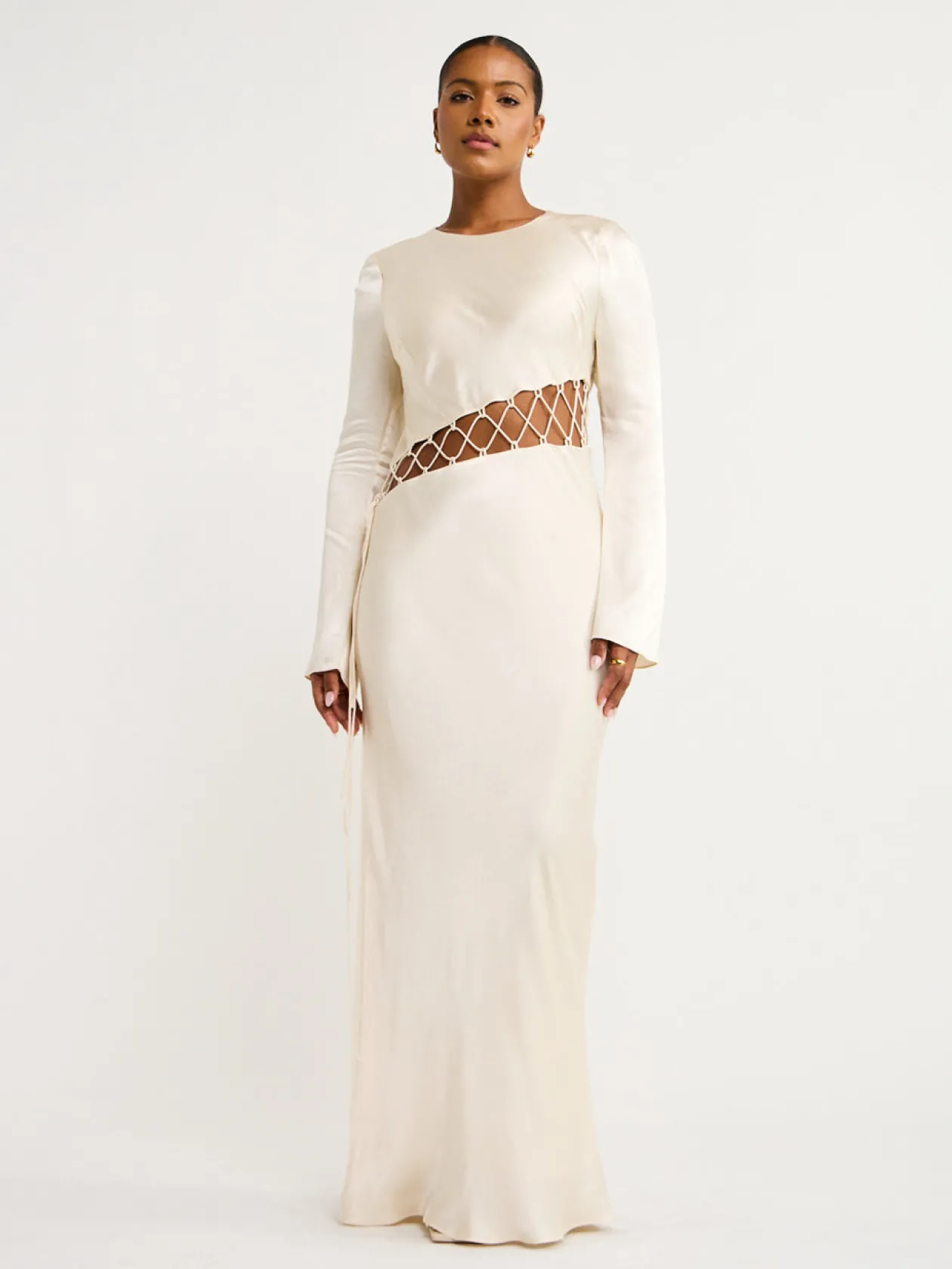 New Arienzo Asymmetrical Lace Up Maxi Dress In Women Dresses