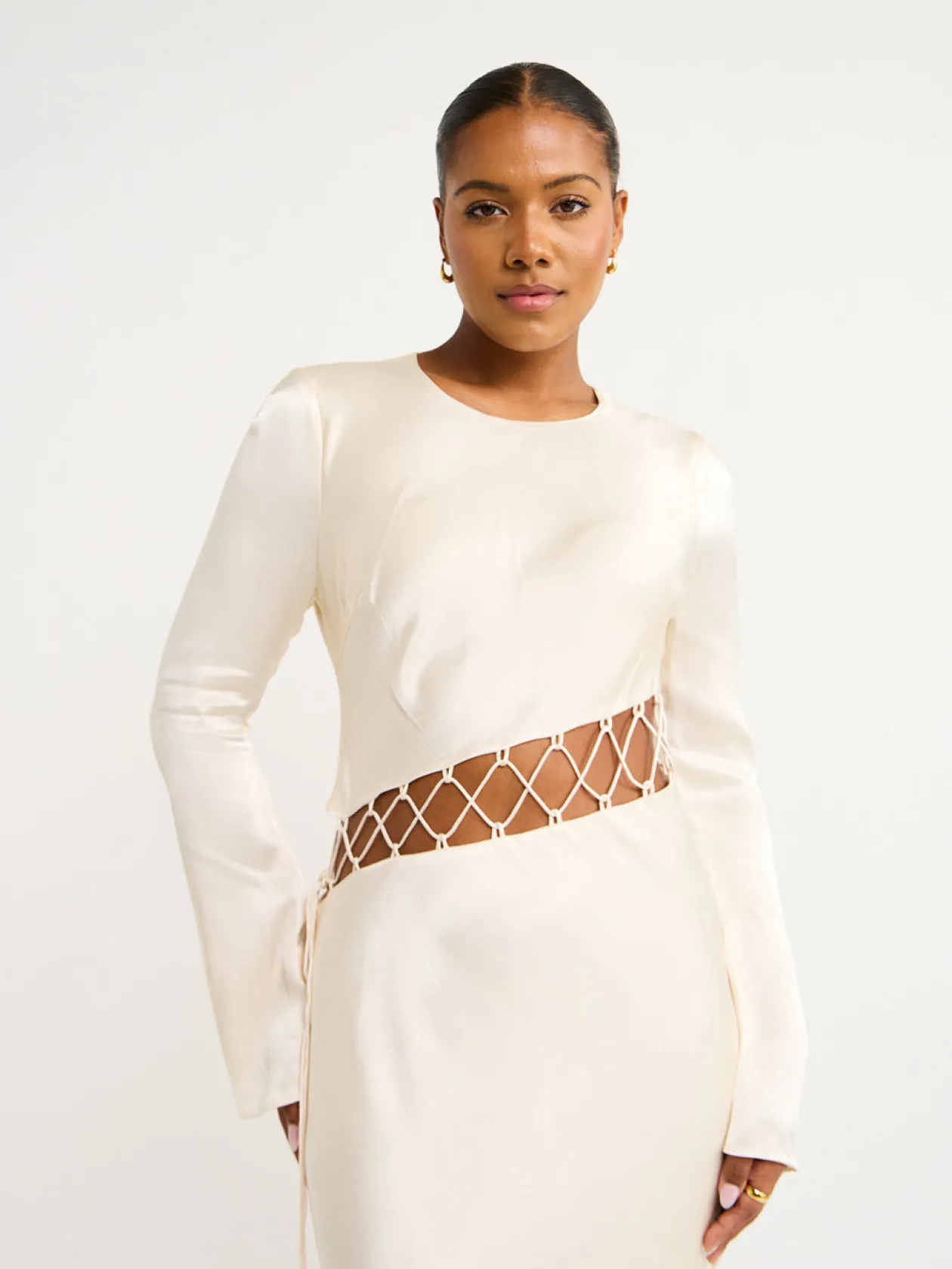 New Arienzo Asymmetrical Lace Up Maxi Dress In Women Dresses
