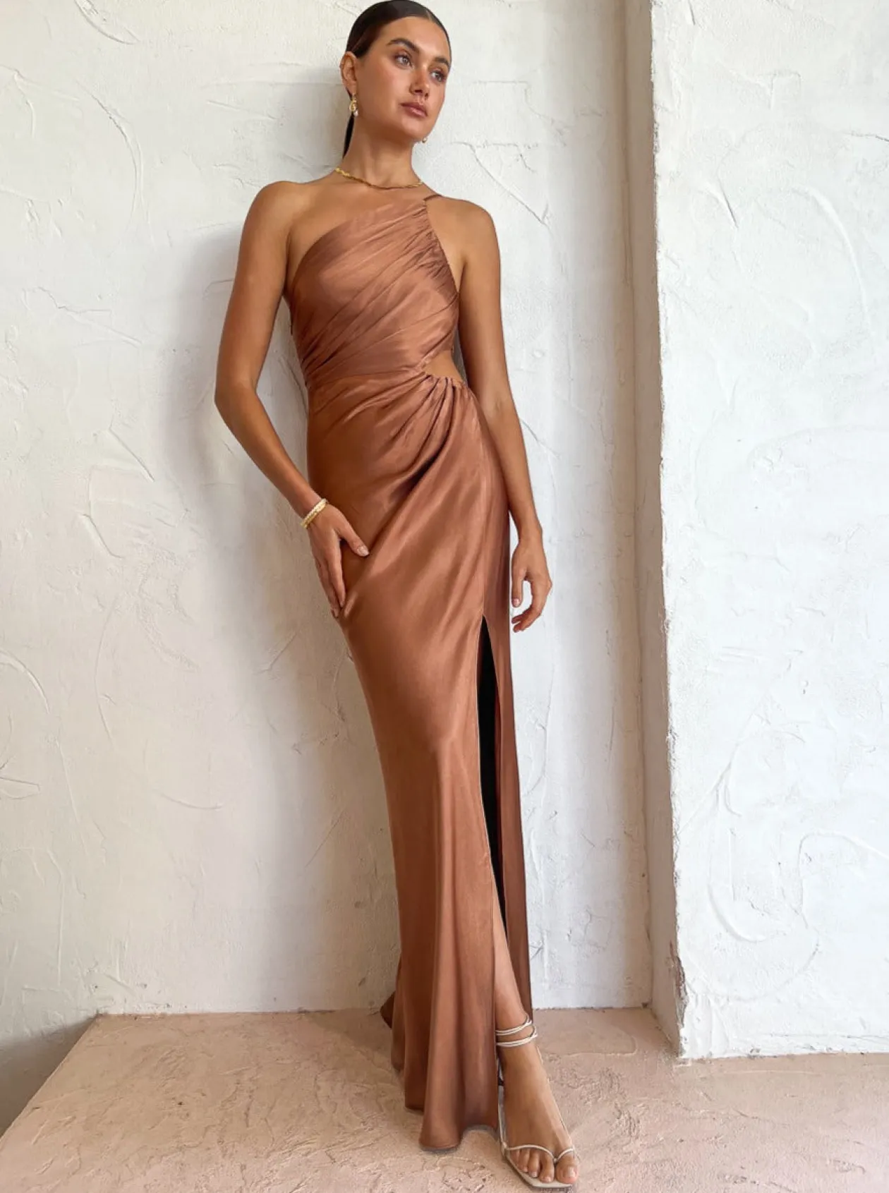 Cheap Asymmetrical Gathered Maxi Dress In Women Dresses
