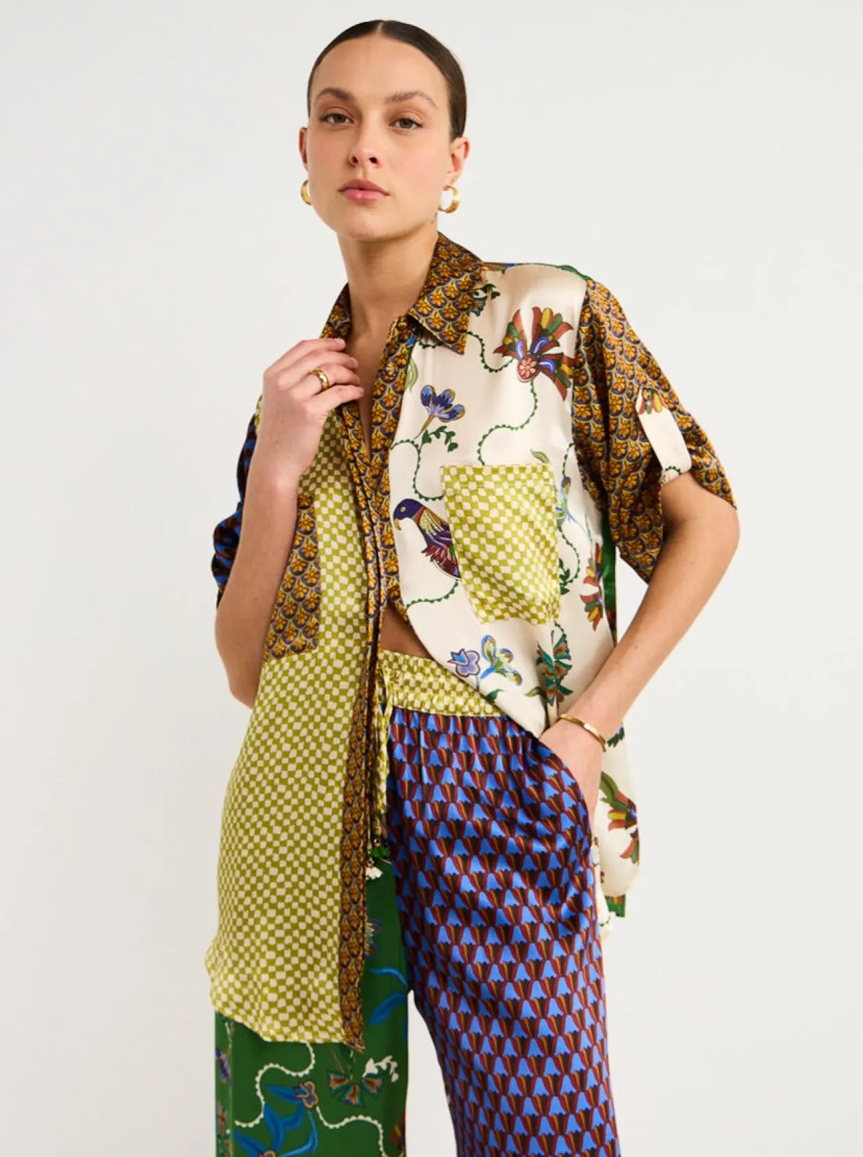 Cheap Birdie Spliced Shirt In Women Tops