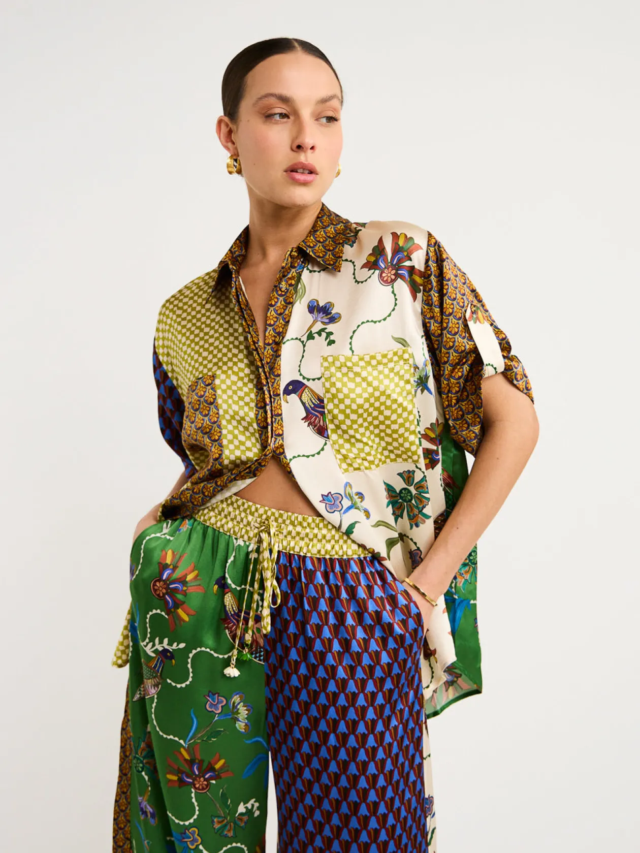 Cheap Birdie Spliced Shirt In Women Tops
