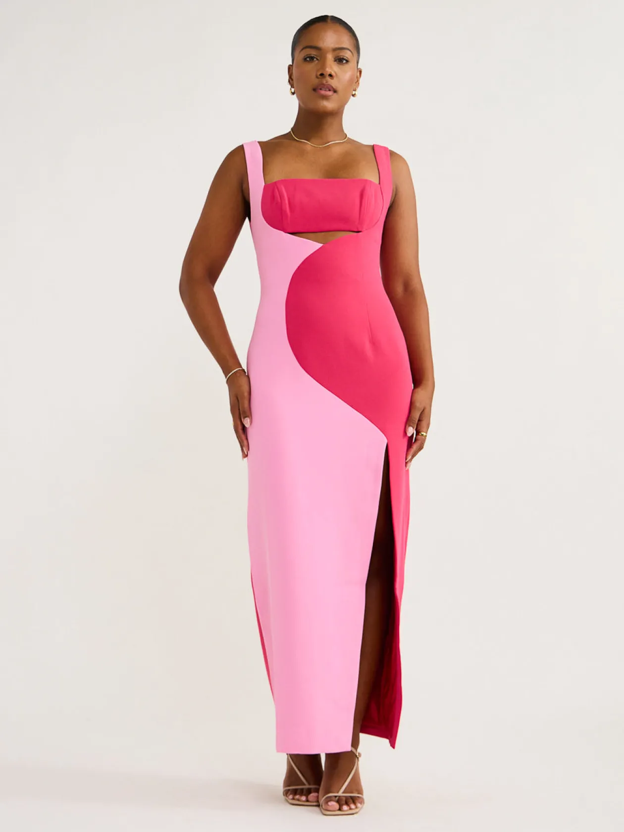 New Caterina Two-Tone Curve Midi Dress In Women Dresses
