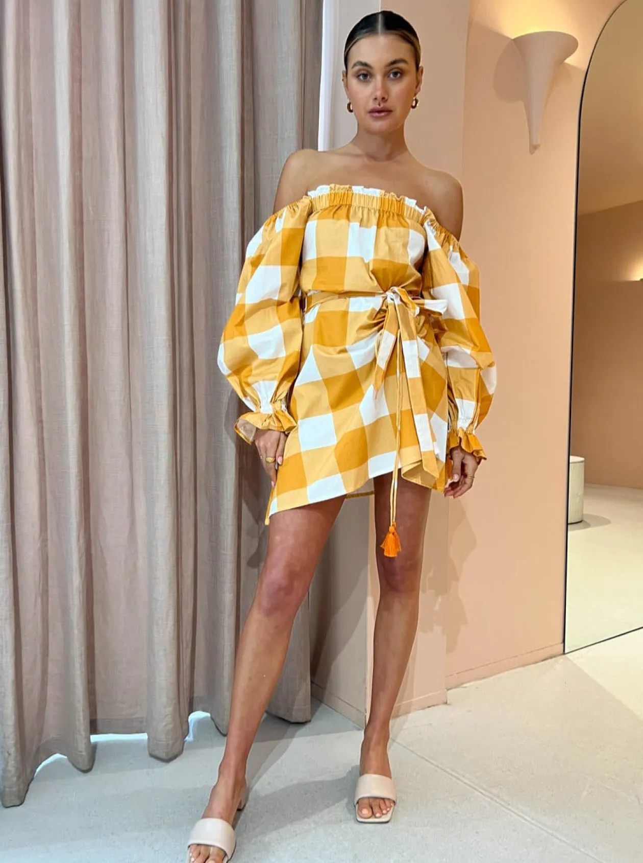 Sale Delilah Mini Dress In Orange Peel Checker Women Dresses