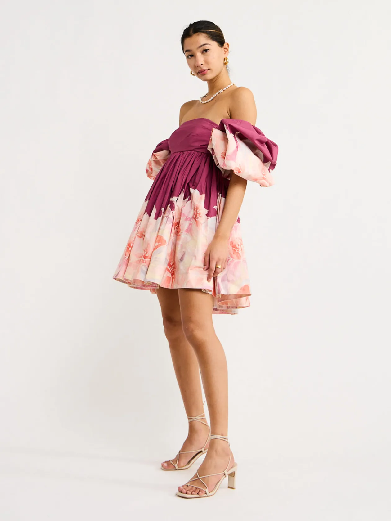 Best Eloise Puff Sleeve Mini Dress In Orient Print In Hibiscus Women Dresses