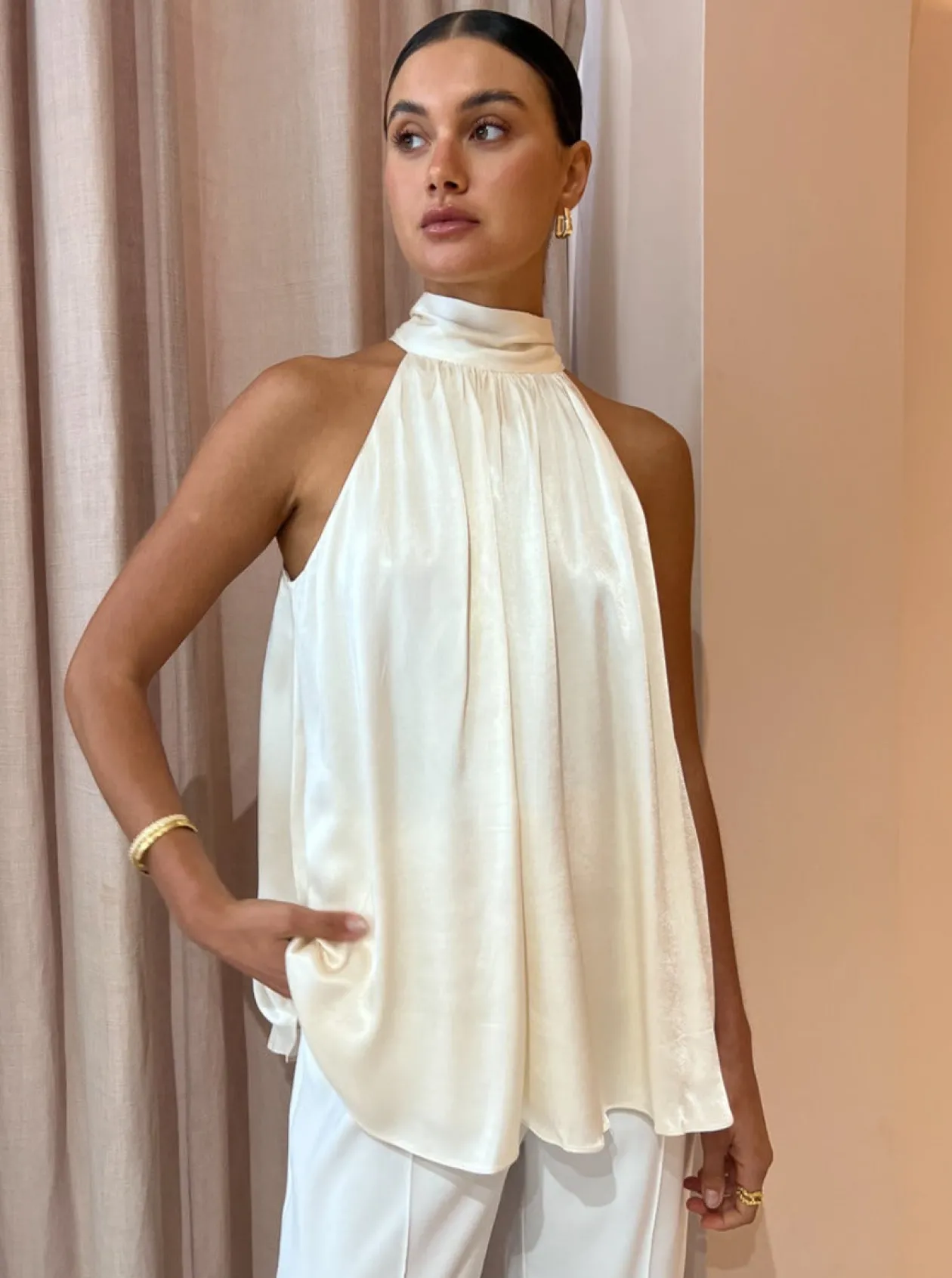 Sale High Neck Sleeveless Blouse In Women Tops