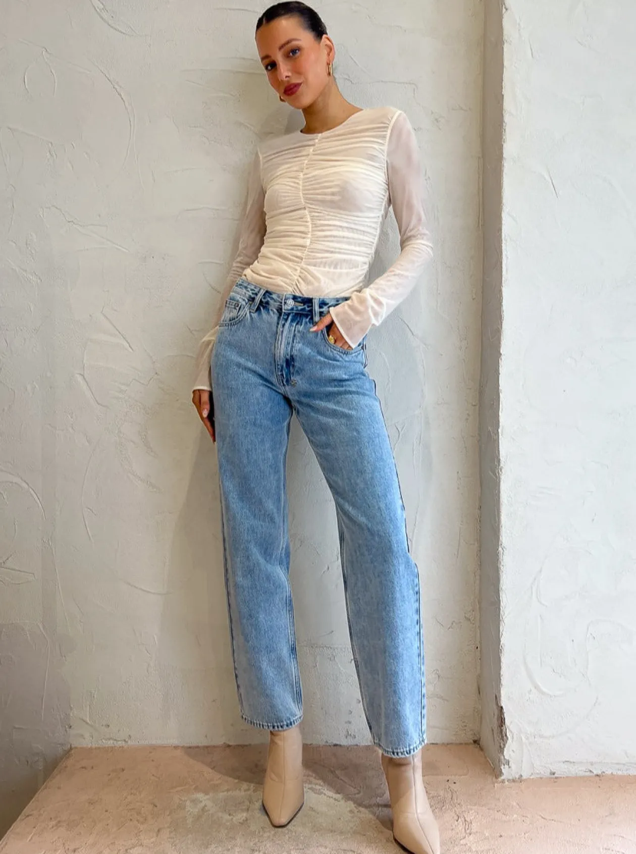 Cheap Jacques Mesh Gathered Top In Women Tops