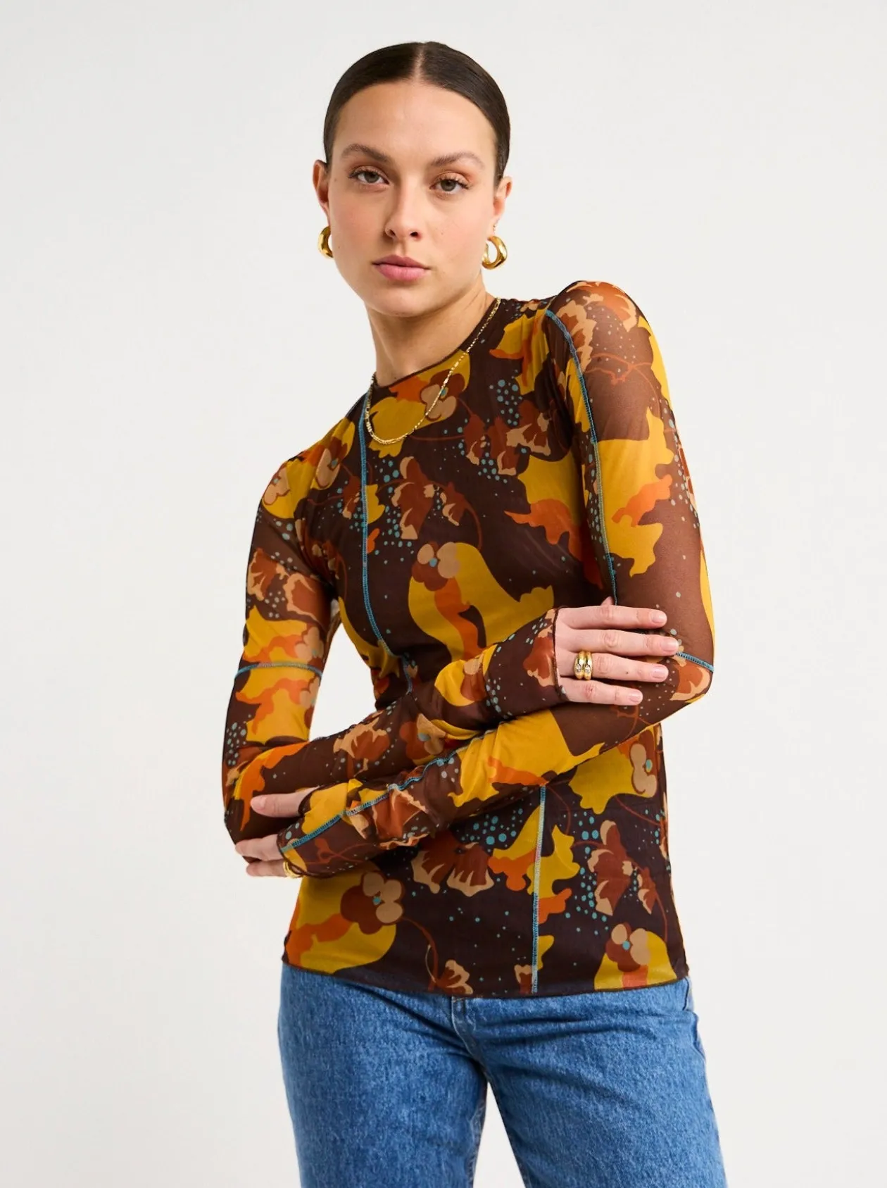 Hot Jacques Mesh Panelled Top In Expresionist Women Tops