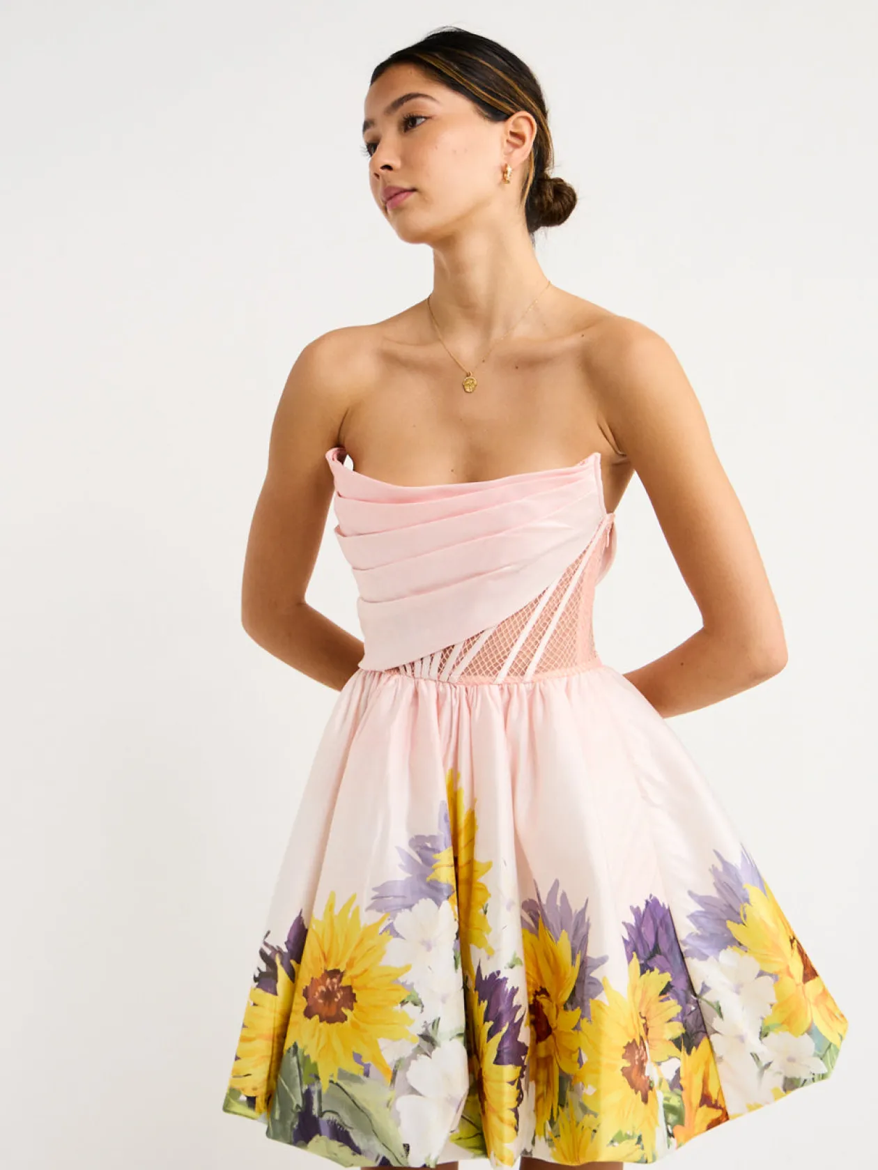 Best Sale Katy Bustier Mini Dress In Sunflower Print In Pink Women Dresses