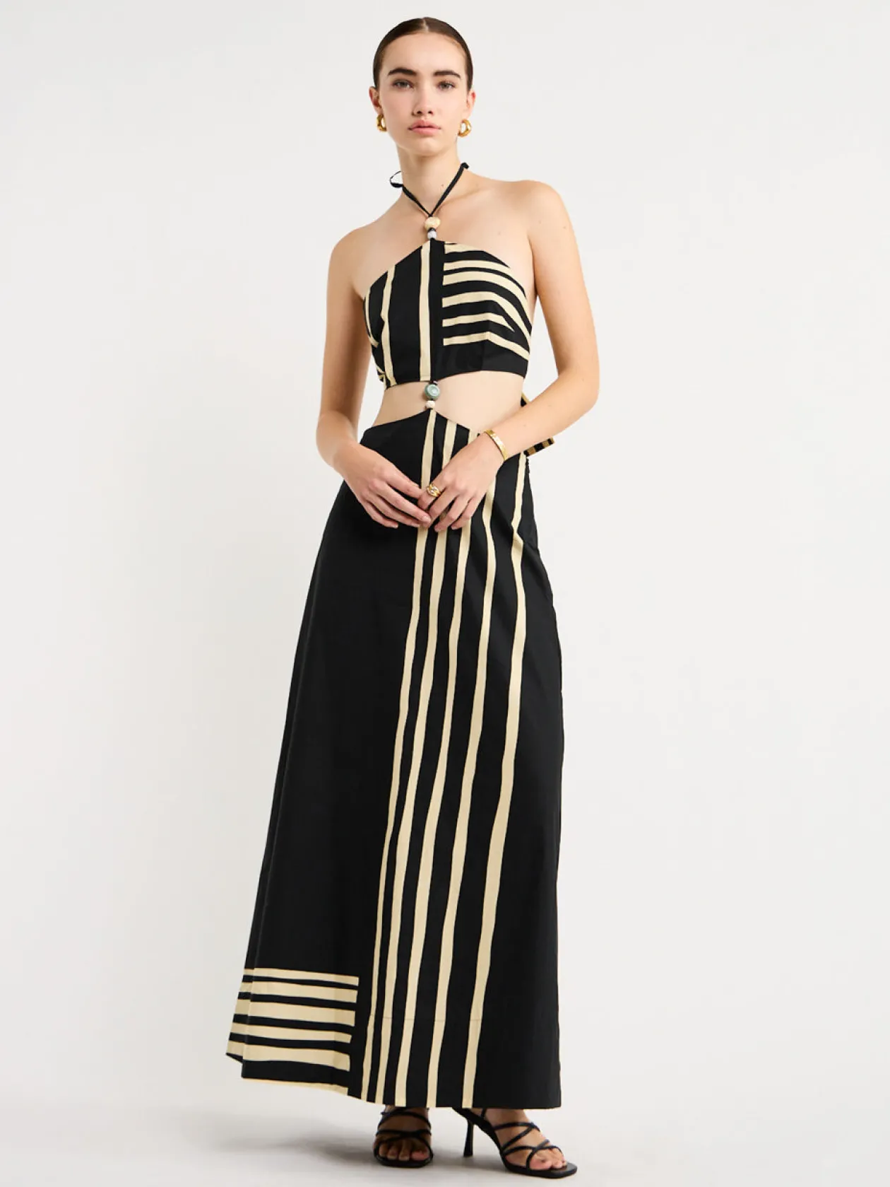 Online Linocut Beaded Halter Maxi Dress In Women Dresses