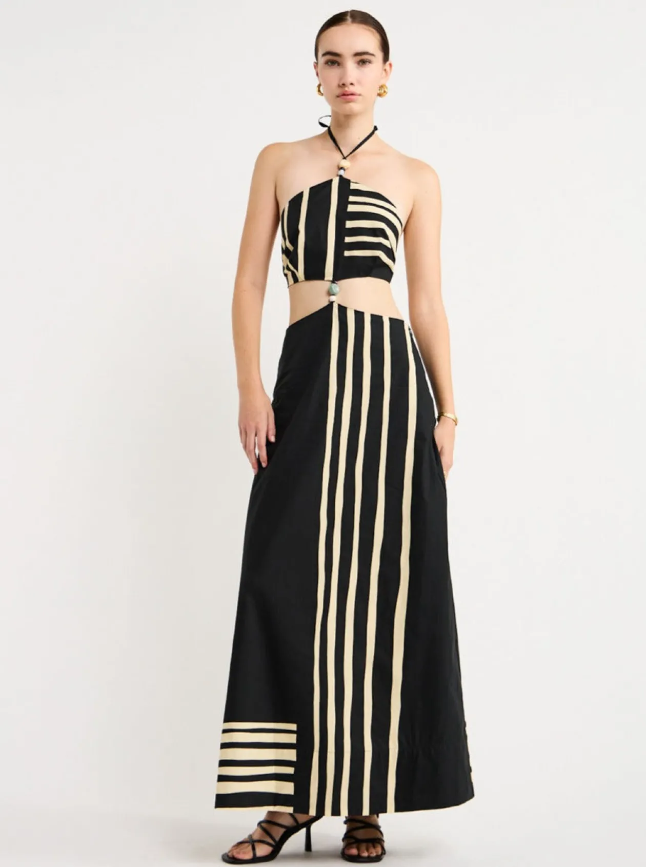 Online Linocut Beaded Halter Maxi Dress In Women Dresses