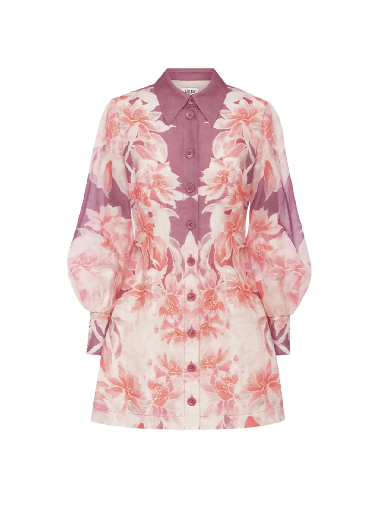 Shop Luminous Silk Linen Mini Dress In Orient Print In Hibiscus Women Dresses