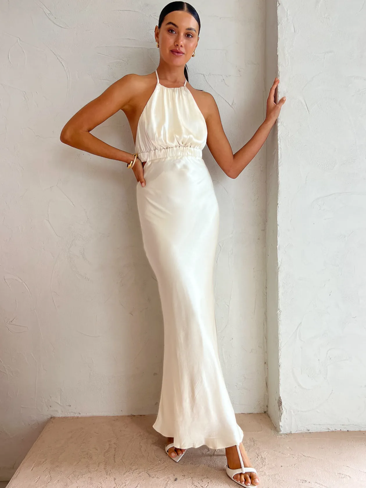 Clearance Mil Ruched Open Back Midi Dress In Women Dresses