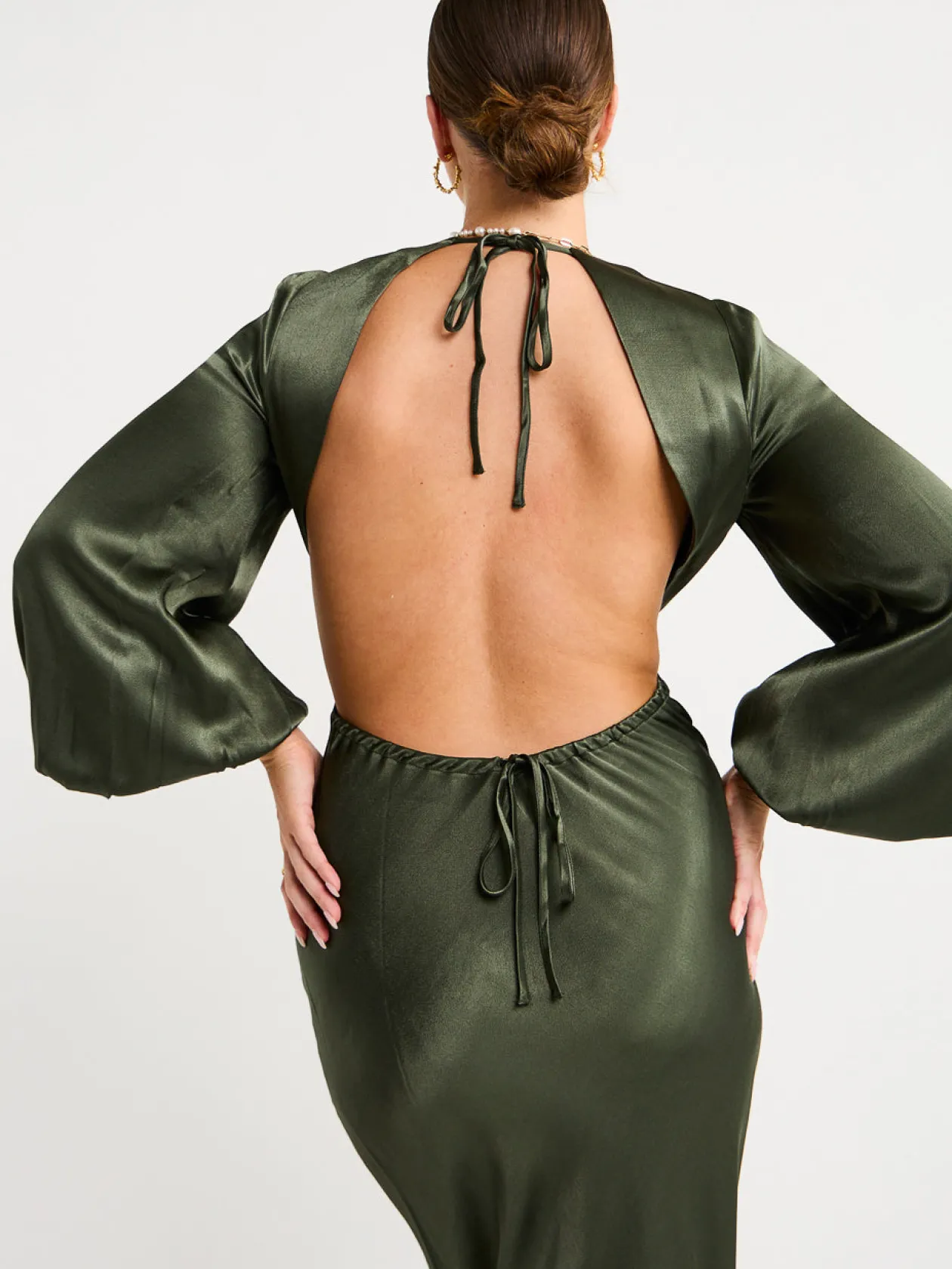 Outlet Open Back Balloon Sleeve Midi Dress In Women Dresses