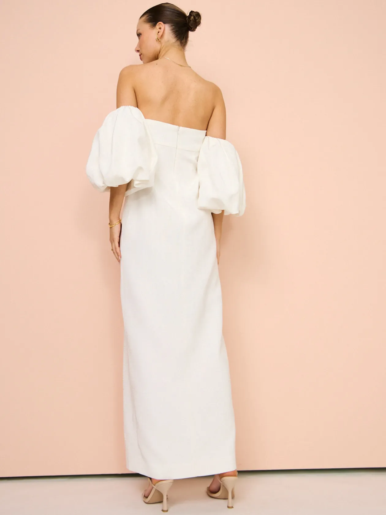 Cheap Puff Sleeve Column Maxi Dress In Women Dresses