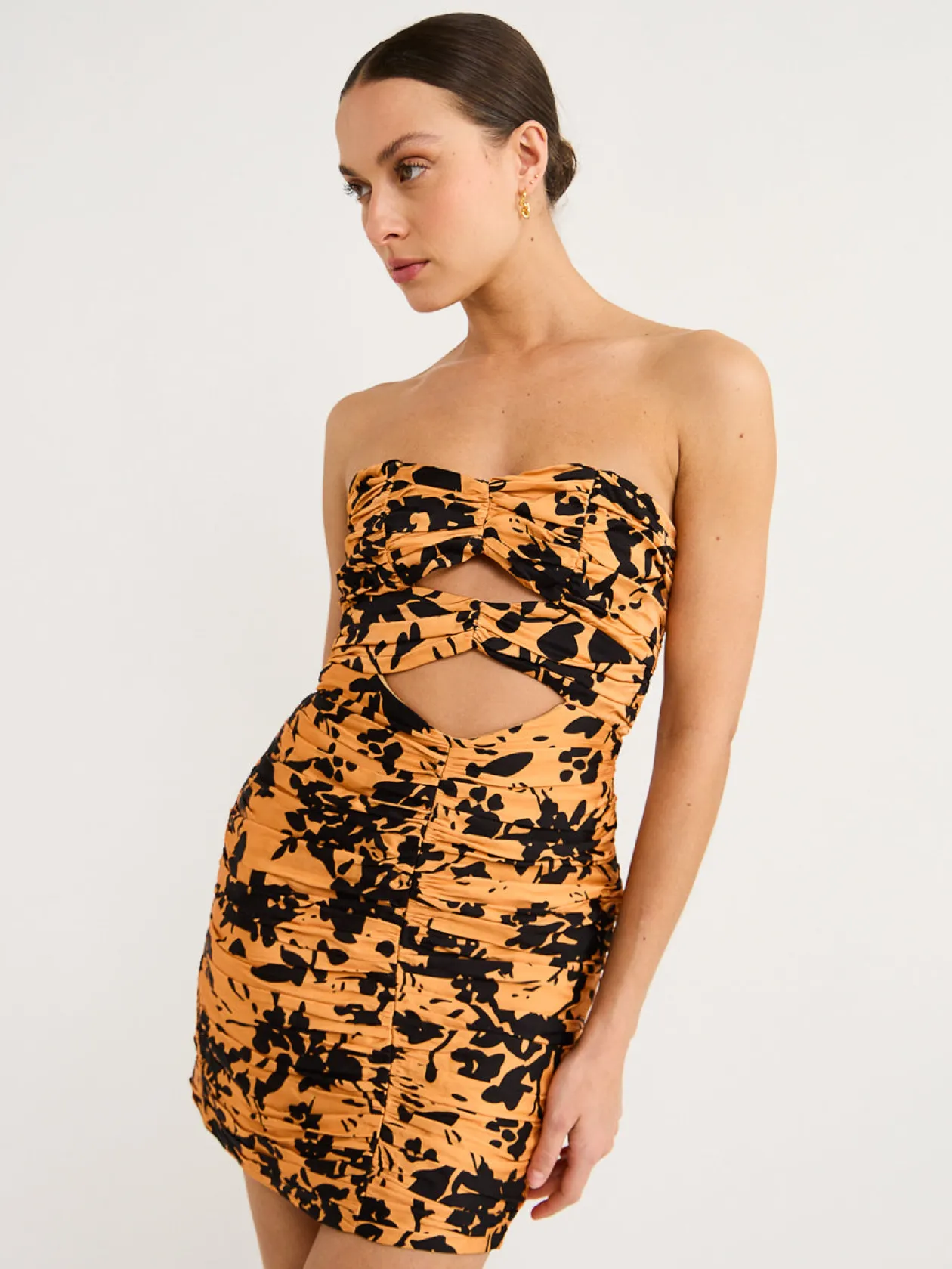 Store Solare Mini Strapless Cut Out Ruched Dress In Women Dresses
